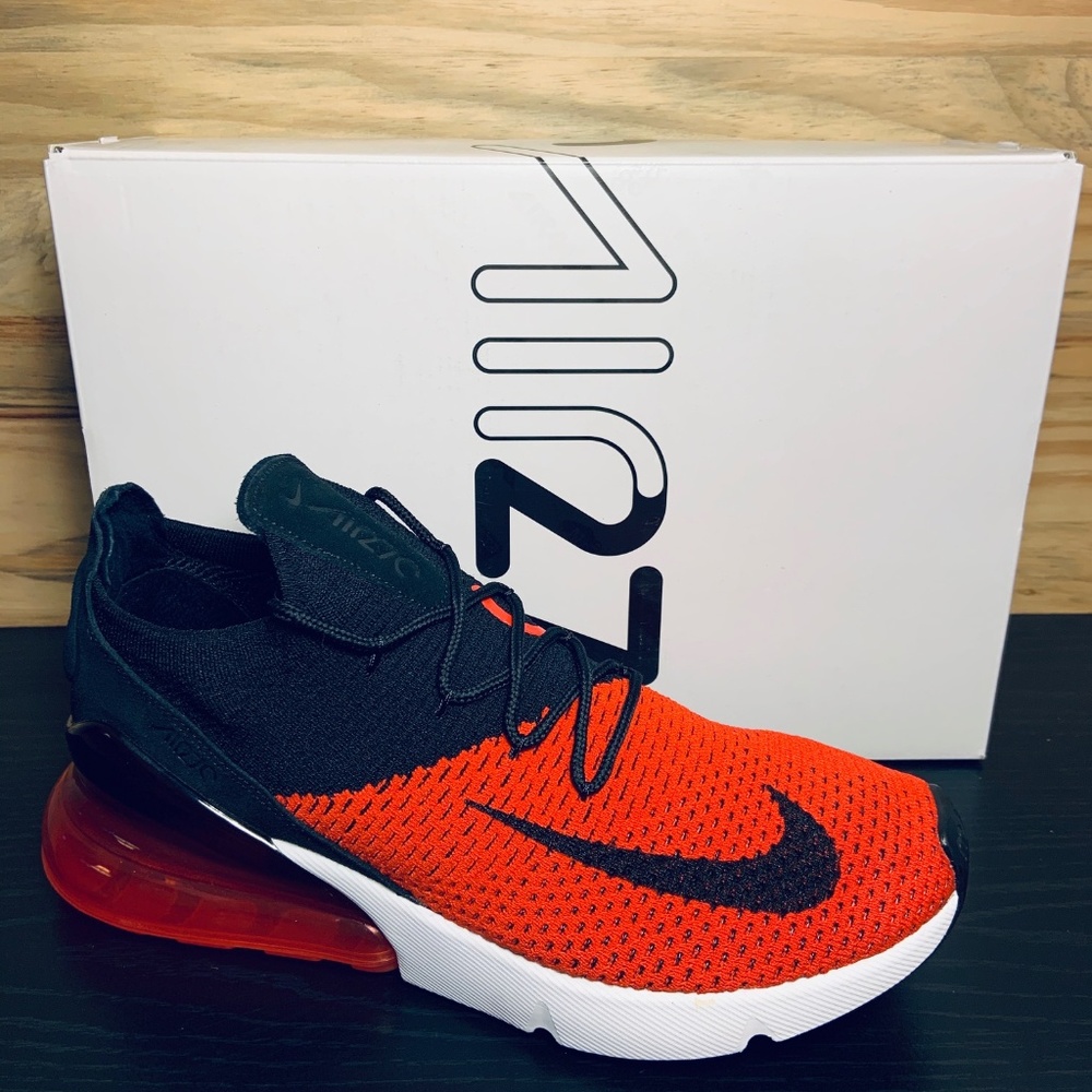 New Nike Air Max 270 Flyknit Bred Chile Red Black - Picture 8 of 8